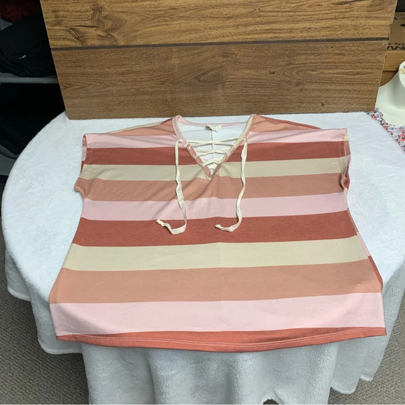 Fantastic Fawn pink/orange striped top size small but would fit up - Picture 8 of 8